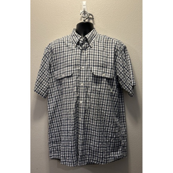 Orvis Shirt Mens Size L Blue Plaid Button‎ Down Short Sleeve Fishing Hiking Tech - Picture 1 of 4